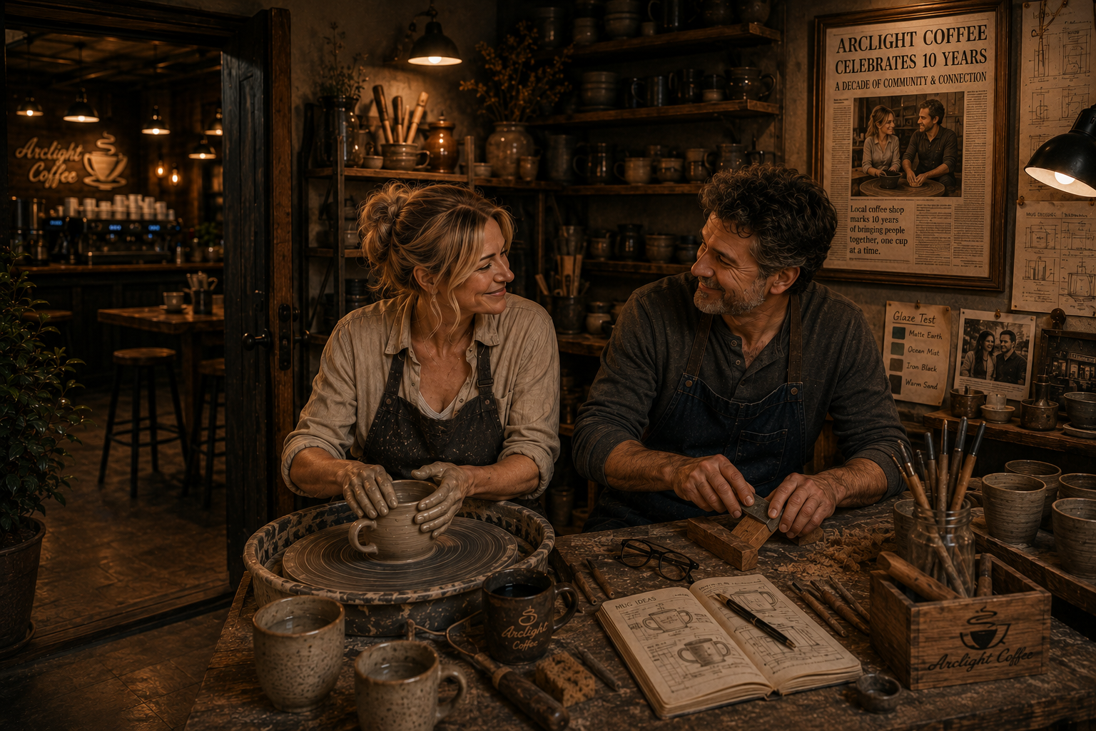 Emily and Michael creating ideas after hours